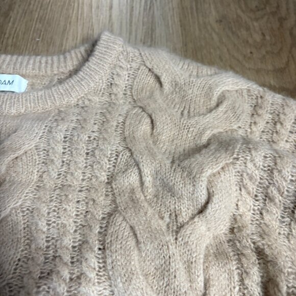 Naadam Open Cable Merino Wool Cashmere Crewneck Pullover sweater XL camel tan - Picture 9 of 12
